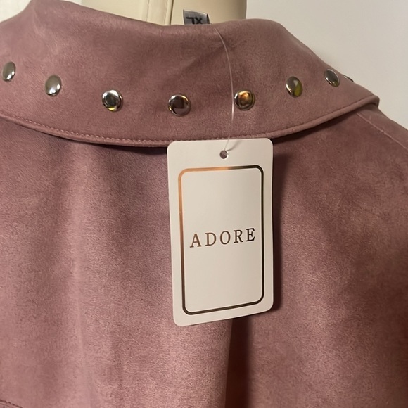 pink suede leather jacket fringes by Adore beaded button close nwt - Picture 8 of 12
